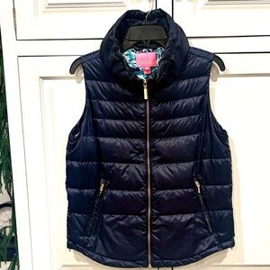 Lilly Pulitzer Navy Puffer Vest with Gold Zipper and Snaps Like New!